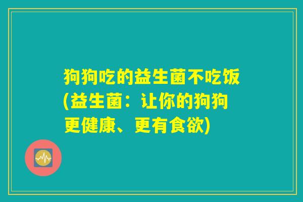 狗狗吃的益生菌不吃饭(益生菌：让你的狗狗更健康、更有食欲)