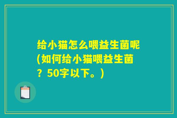 给小猫怎么喂益生菌呢(如何给小猫喂益生菌？)