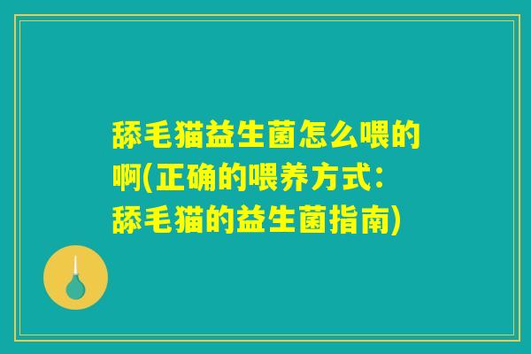 舔毛猫益生菌怎么喂的啊(正确的喂养方式：舔毛猫的益生菌指南)