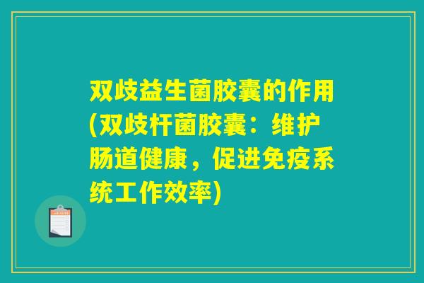 双歧益生菌胶囊的作用(双歧杆菌胶囊：维护肠道健康，促进免疫系统工作效率)