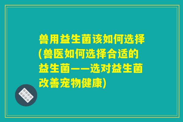兽用益生菌该如何选择(兽医如何选择合适的益生菌——选对益生菌改善宠物健康)
