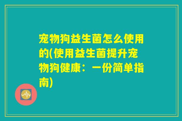 宠物狗益生菌怎么使用的(使用益生菌提升宠物狗健康：一份简单指南)