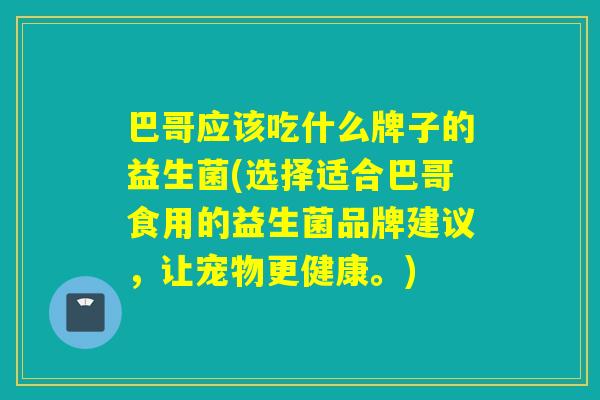 巴哥应该吃什么牌子的益生菌(选择适合巴哥食用的益生菌品牌建议，让宠物更健康。)
