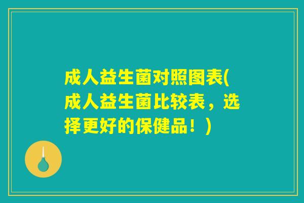 成人益生菌对照图表(成人益生菌比较表,选择更好的保健品!) 成人益生菌对照图表(成人益生菌比较表,选择更好的保健品!)