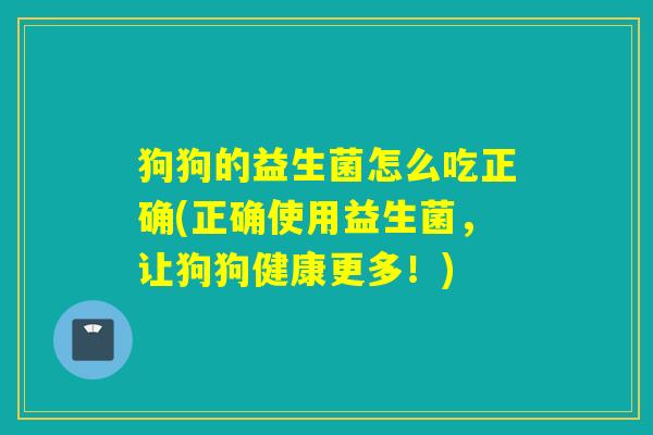 狗狗的益生菌怎么吃正确(正确使用益生菌，让狗狗健康更多！)
