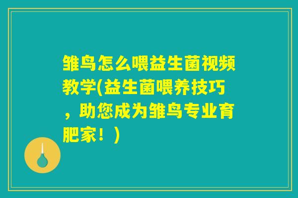 雏鸟怎么喂益生菌视频教学(益生菌喂养技巧，助您成为雏鸟专业育肥家！)
