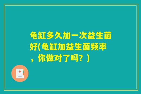龟缸多久加一次益生菌好(龟缸加益生菌频率，你做对了吗？)