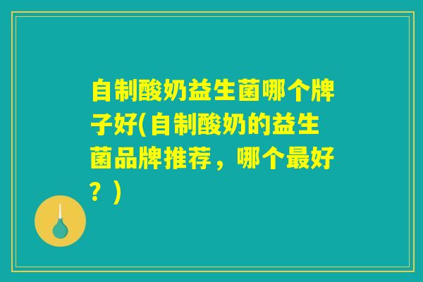 自制酸奶益生菌哪个牌子好(自制酸奶的益生菌品牌推荐，哪个最好？)