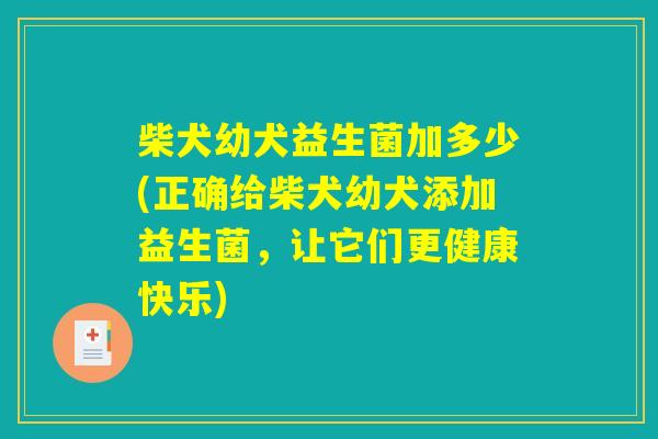 柴犬幼犬益生菌加多少(正确给柴犬幼犬添加益生菌，让它们更健康快乐)