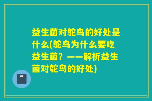 益生菌对鸵鸟的好处是什么(鸵鸟为什么要吃益生菌？——解析益生菌对鸵鸟的好处)