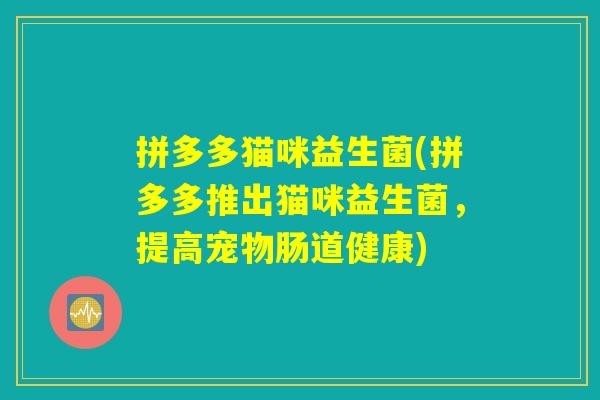 拼多多猫咪益生菌(拼多多推出猫咪益生菌，提高宠物肠道健康)