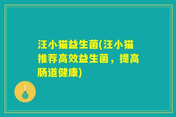 汪小猫益生菌(汪小猫推荐高效益生菌，提高肠道健康)