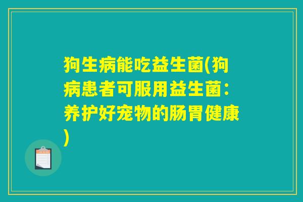 狗生病能吃益生菌(狗病患者可服用益生菌：养护好宠物的肠胃健康)