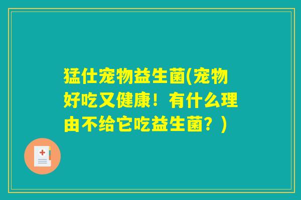 猛仕宠物益生菌(宠物好吃又健康！有什么理由不给它吃益生菌？)