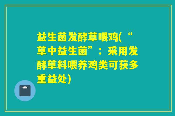 益生菌发酵草喂鸡(“草中益生菌”：采用发酵草料喂养鸡类可获多重益处)