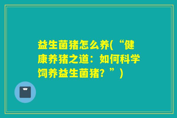 益生菌猪怎么养(“健康养猪之道：如何科学饲养益生菌猪？”)