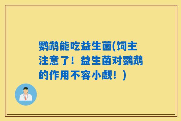 鹦鹉能吃益生菌(饲主注意了！益生菌对鹦鹉的作用不容小觑！)