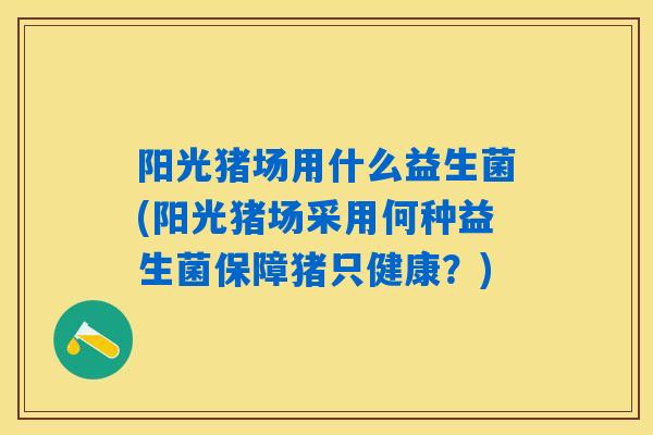 阳光猪场用什么益生菌(阳光猪场采用何种益生菌保障猪只健康？)