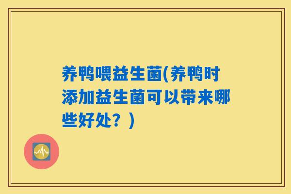 养鸭喂益生菌(养鸭时添加益生菌可以带来哪些好处？)