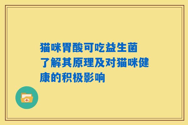 详细阅读:猫咪胃酸可吃益生菌 了解其原理及对猫咪健康的积极影响 猫咪胃酸可吃益生菌 了解其原理及对猫咪健康的积极影响